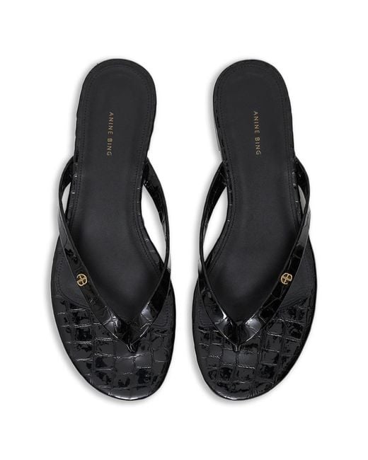 Anine Bing White Noelle Croc-Embossed Flat Sandals
