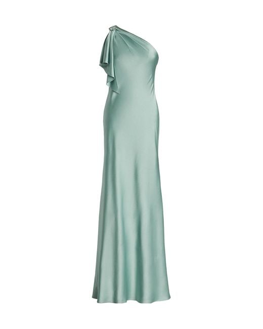 Ralph Lauren Green Satin Charmeuse One-Shoulder Gown