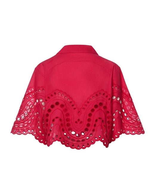Charo Ruiz Red Storm Broderie-Anglaise Cropped Shirt