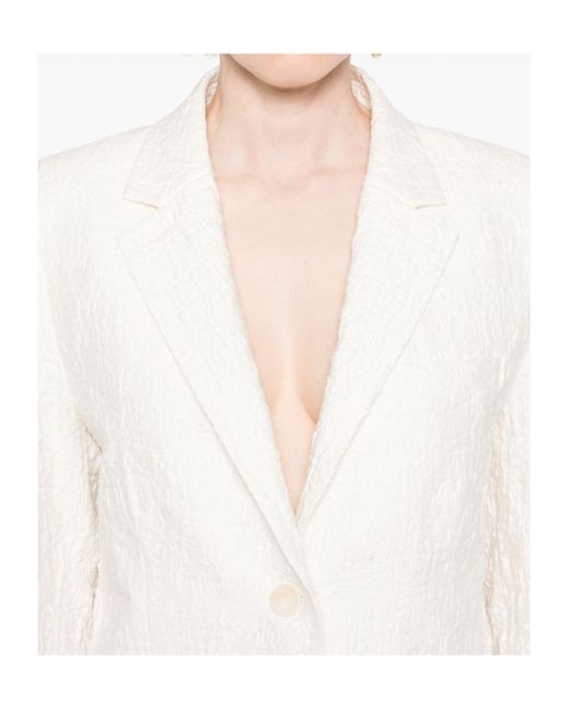 Harris Wharf London White Crinkled Shoulder-Pads Blazer