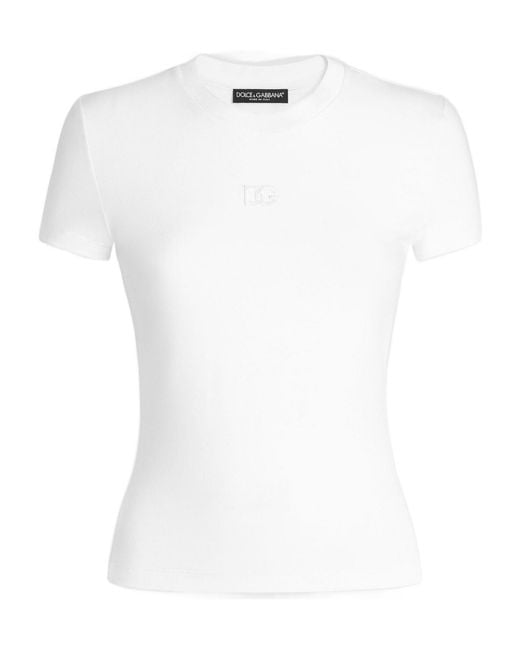 Dolce & Gabbana White Embroidered Logo T-Shirt