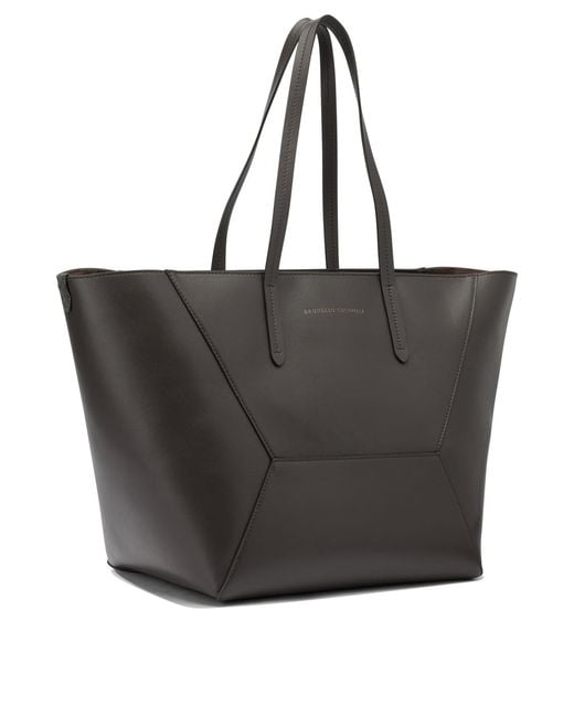 Brunello Cucinelli Black Logo Print Tote Bag