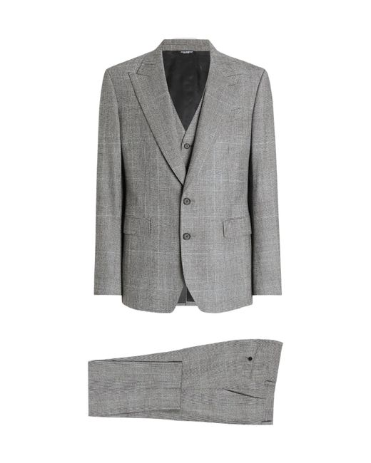 Dolce & Gabbana Gray Check-Pattern Three-Piece Suit for men