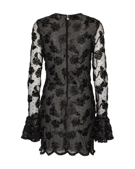 ROTATE BIRGER CHRISTENSEN Black Flower Mesh Ls Mini Dress