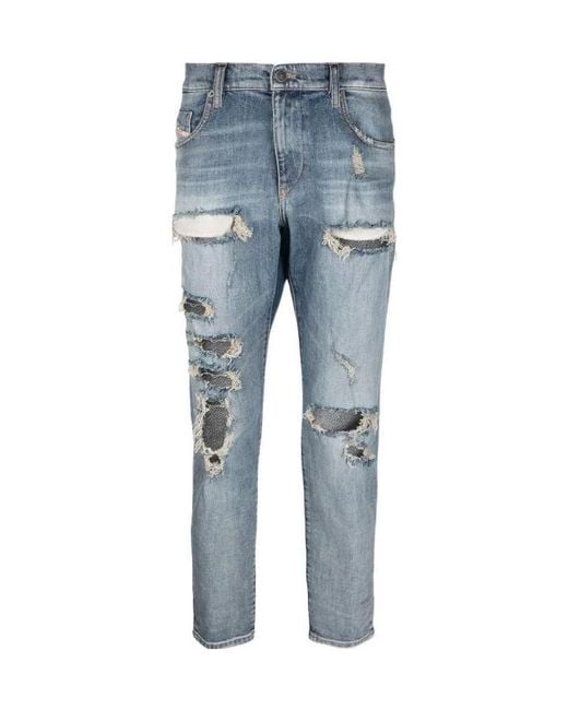 DIESEL Blue Distressed Straight-Leg Jeans for men