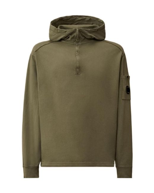 C P Company Green Light Fleece Half Zip Lens Sweatshirt for men