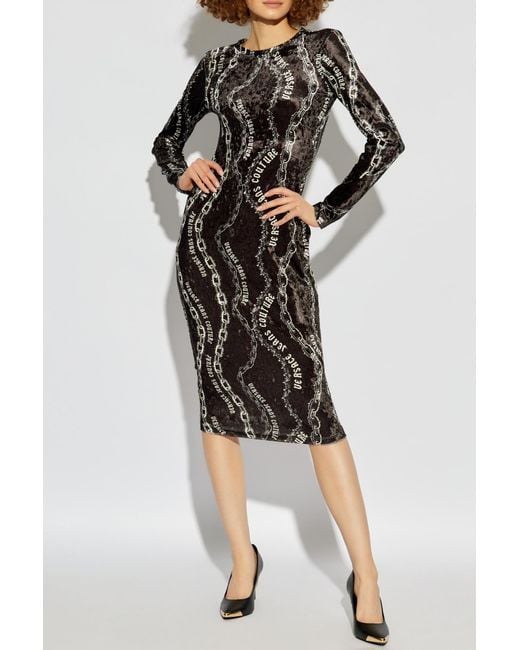 Versace Jeans Black Couture Chain Print Midi Dress