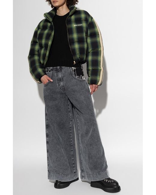 Palm Angels Green Checked Down Jacket