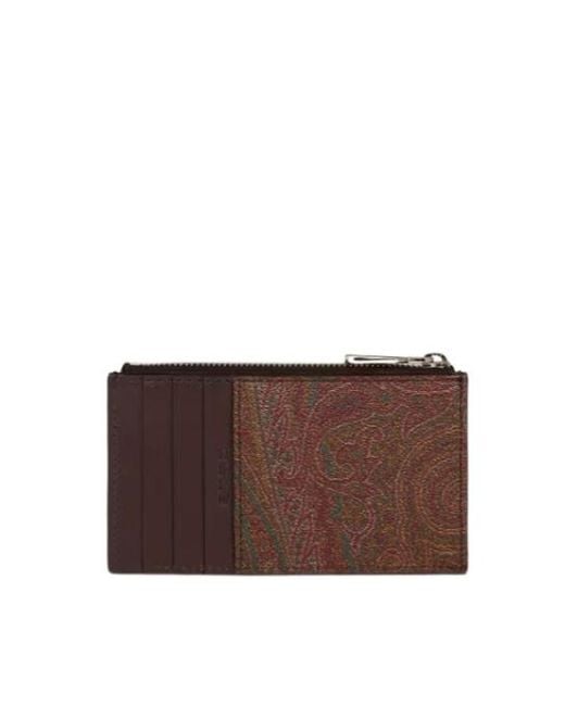 Etro Brown Arnica Zip Card Holder for men