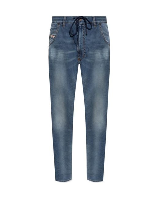 DIESEL Blue Krooley-E-Ne Low-Rise Tapered Jeans for men