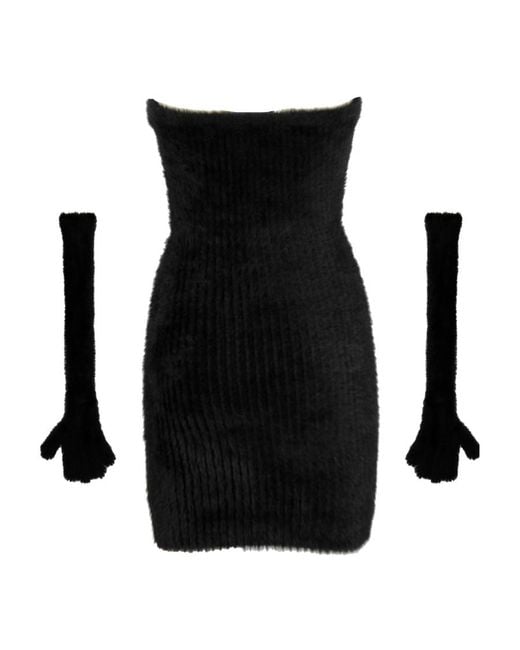 Off-White c/o Virgil Abloh Black Fuzzy Gloves Knitted Mini Dress