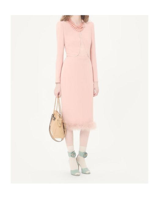 Valentino Pink Cady Couture Midi Dress With Feathers