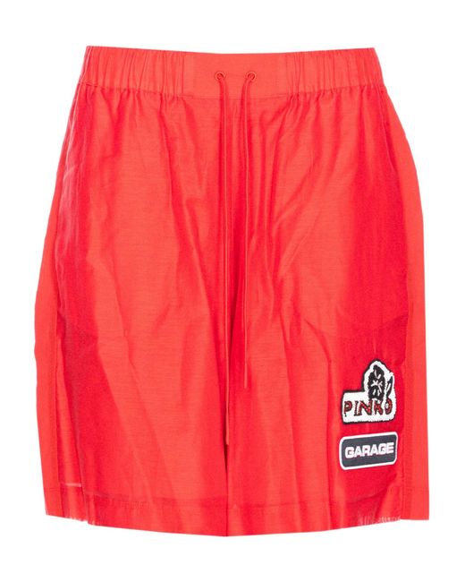Pinko Red Logo Patch Wide Leg Bermuda Shorts