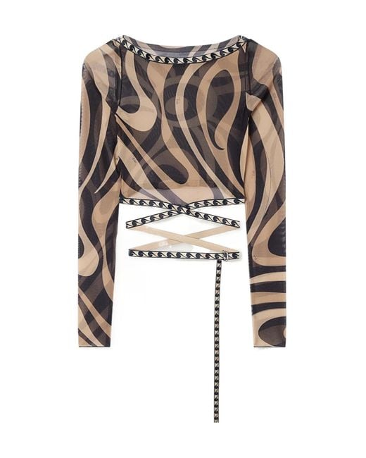 Emilio Pucci White Pucci Printed Wrap Long Sleeve Top