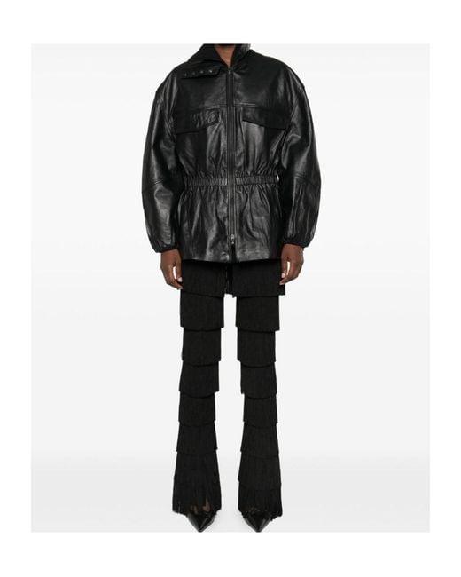 Frankie Shop Black Carnaby Funnel-Neck Leather Jacket