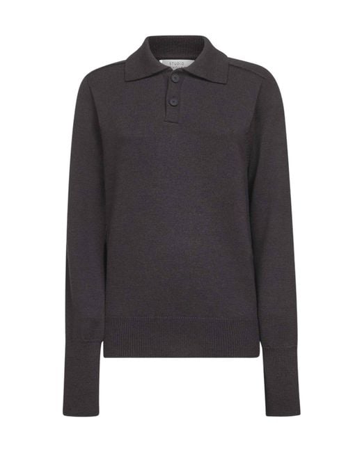 Studio Nicholson Black Ribbed Polo Knitwear