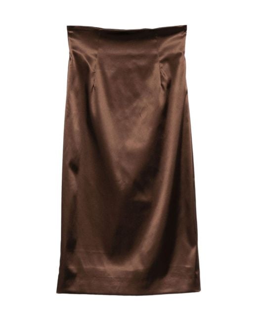 Dolce & Gabbana Brown Satin Midi Skirt