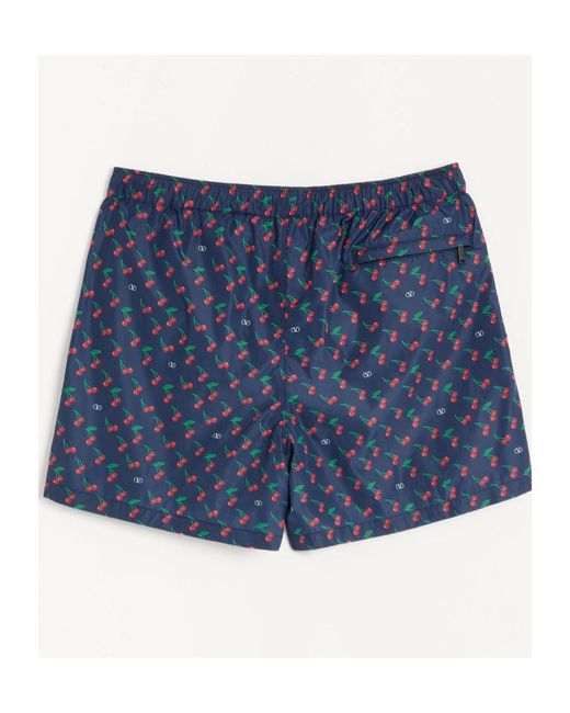 Valentino Blue Cherryfic Logo Printed Swim Shorts for men