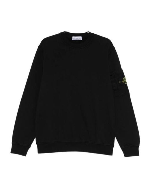 Stone Island Black Logo Patch Cotton Sweatshirt for men