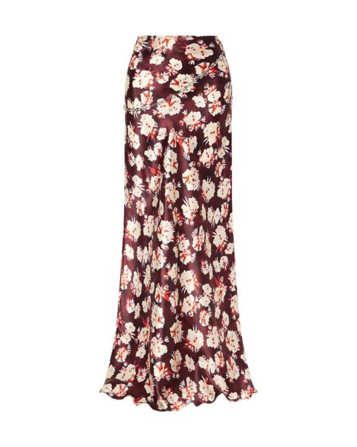 Rabanne Red Floral-Pattern Silk Maxi Skirt