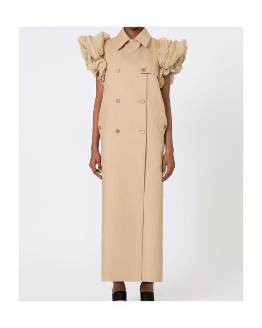 Max Mara Natural Puffed-Sleeve Double-Breasted Overcoat