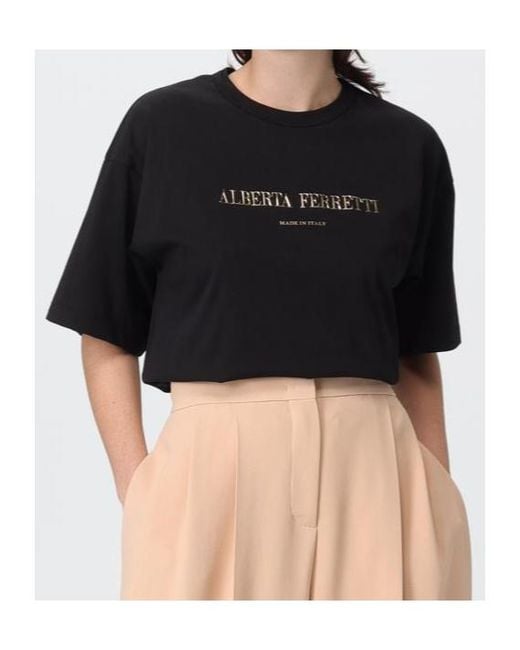 Alberta Ferretti Black Logo Printed Crewneck T-Shirt
