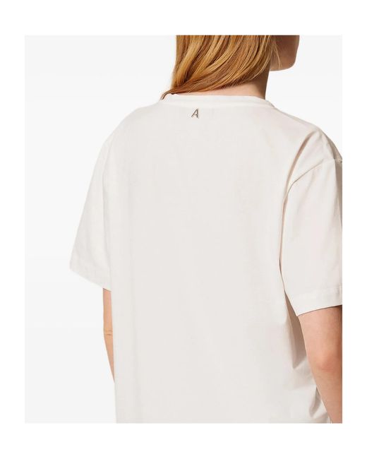 Twinset White Heart-Print Rhinestone T-Shirt