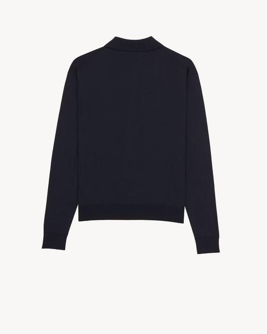 Saint Laurent Blue Button Detailed Ribbed-Knit Polo Shirt for men