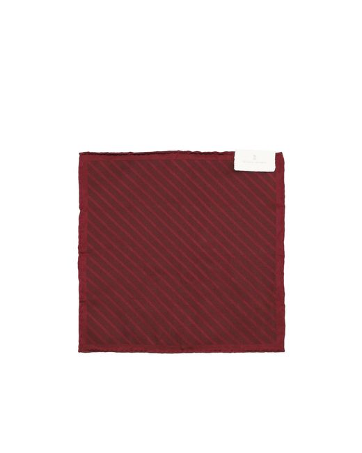 Brunello Cucinelli Red Diagonal-Striped Silk Pocket Square for men