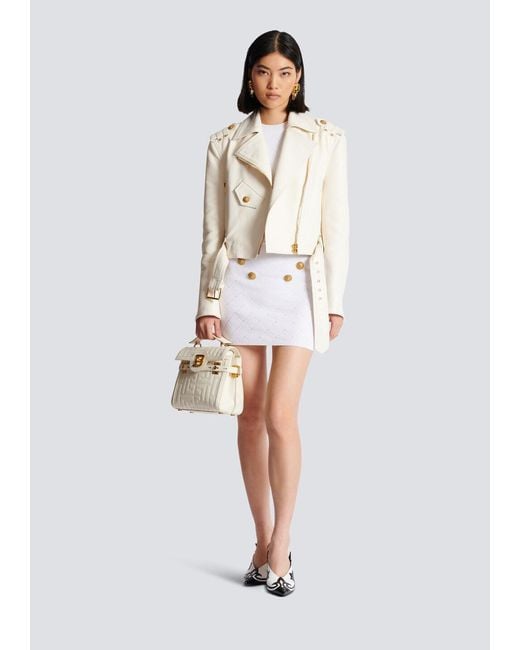 Balmain White Knit Button-Detail Mini Skirt
