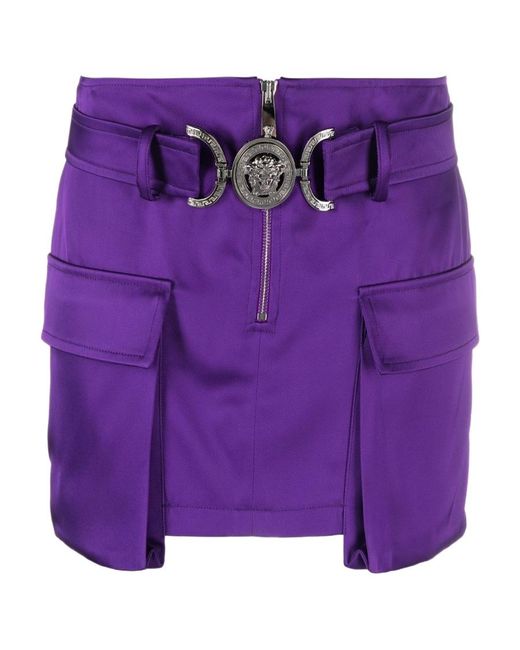 Versace Purple Medusa Plaque Zipped Mini Skirt