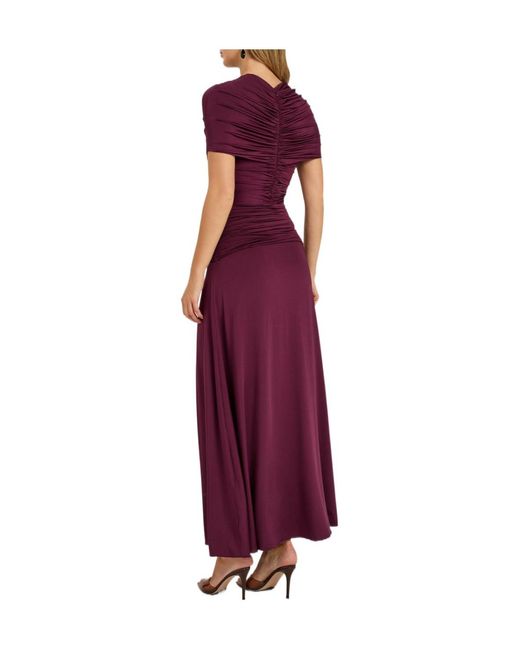Self-Portrait Purple Gathered Stretch-Jersey Midi Dress