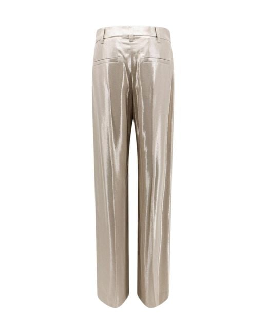 Brunello Cucinelli Natural Laminated-Effect Belt-Looped Trousers
