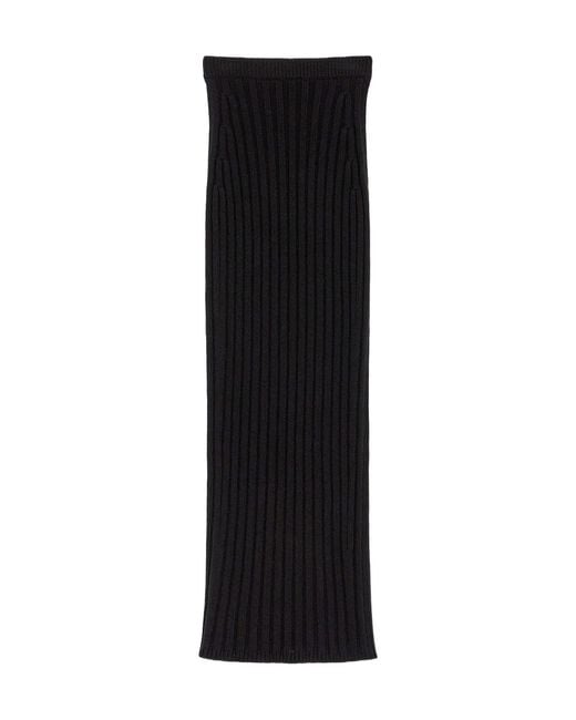 Max Mara Black Seta High-Waisted Ribbed Knit Skirt