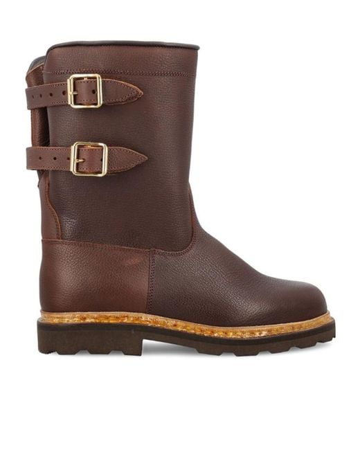 Paraboot Brown Double-Buckled Round Toe Boots for men