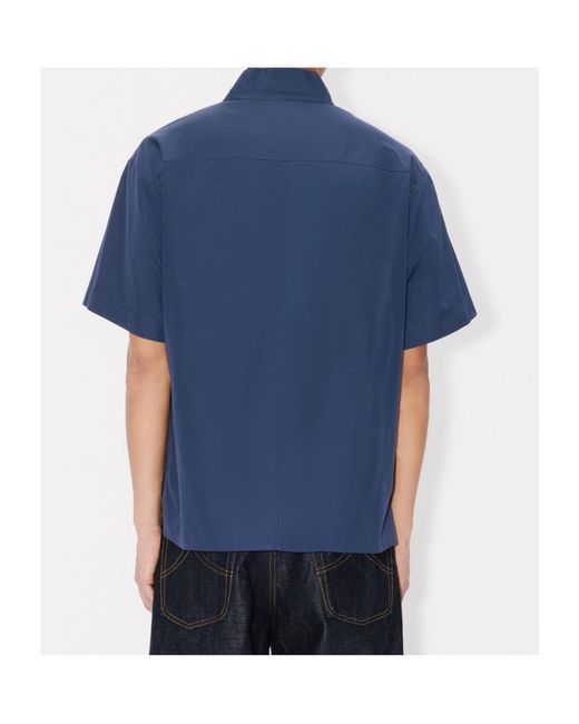 KENZO Blue Kimono Short Sleeve Shirt for men