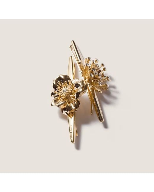 Miu Miu Metallic Metal Barrettes With Crystals