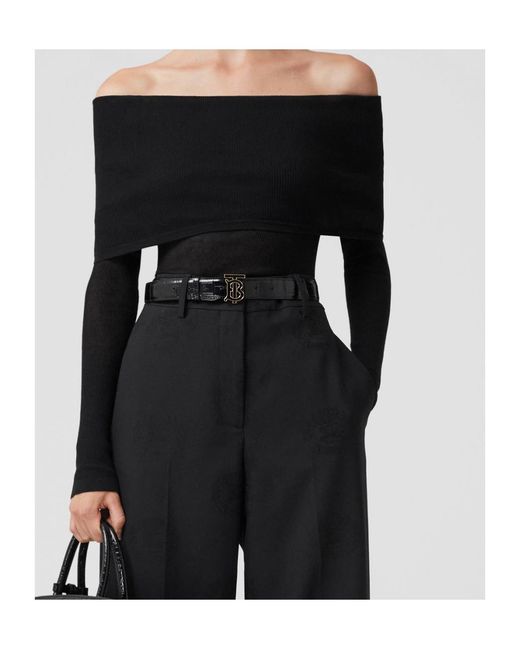 Burberry Black Ribbed-Knit Off-Shoulder Top