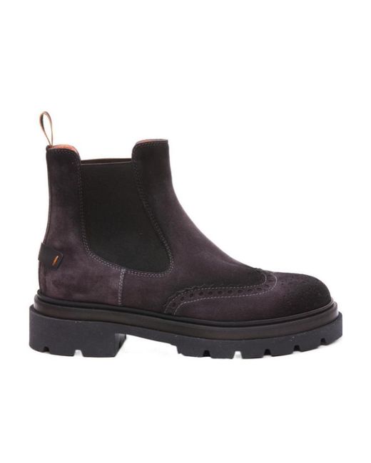 Santoni Black Suede Ankle Boots for men
