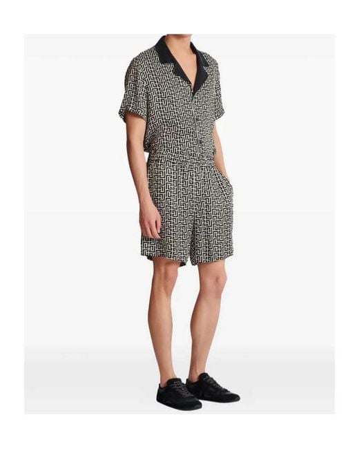 Balmain Black Monogram-Pattern Shorts for men