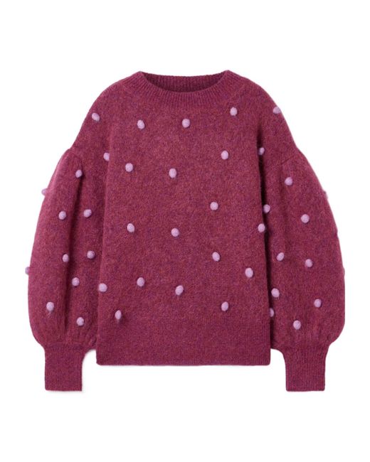 ALÉMAIS Purple Pompomembellished Knitted Sweater