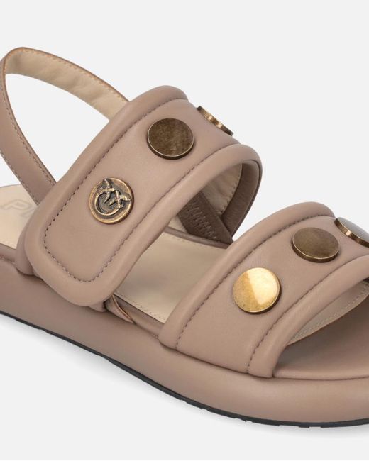 Pinko Brown Studded Logo Detail Sandals