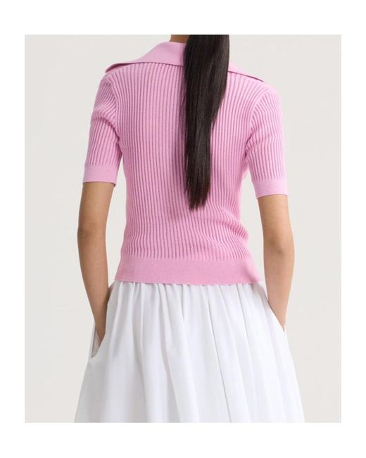 Patou Pink Ribbed Polo Knitted Top
