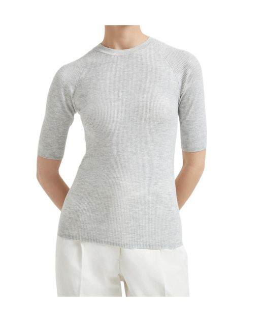 Brunello Cucinelli Gray Crewneck Ribbed Jumper