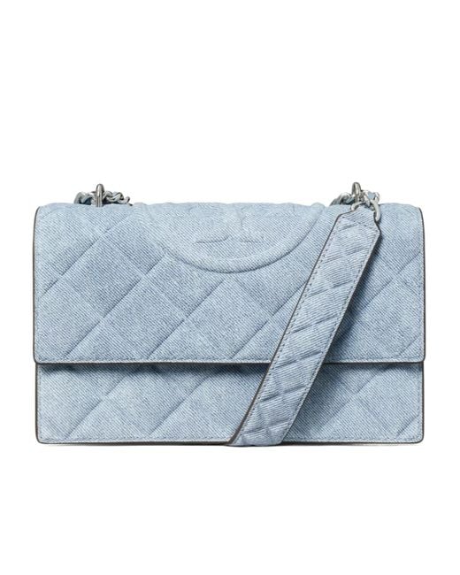 Tory Burch Blue Small Fleming Denim Convertible Shoulder Bag