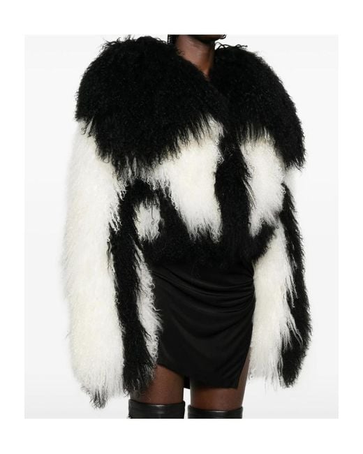 The Attico Black The Oversized Fit Patterned Shearling Jacket