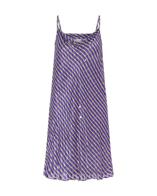 Dries Van Noten Purple Pleated Striped Midi Dress