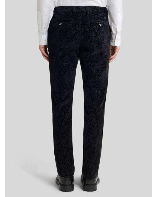 Etro Blue Cotton Velvet Trousers With Arnica Motif for men
