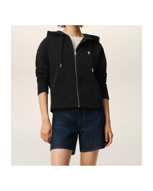 AMI Black Ami De Coeur Zip-Up Drawstring Hoodie
