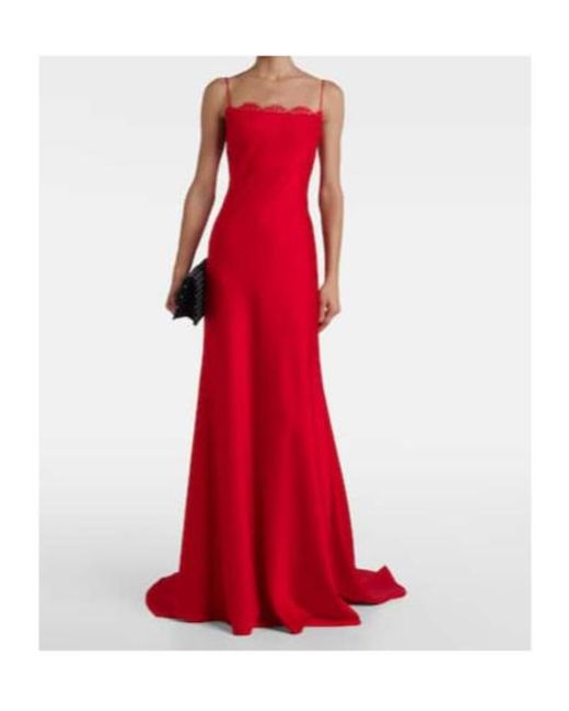 Alex Perry Red Lace-Trimmed Crepe Satin Gown